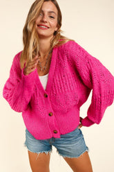 Haptics Women's Full Size Button Down Cropped Long Sleeve Cardigan - Chic & Versatile